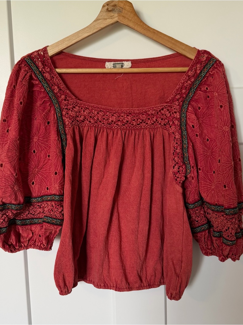Gimmicks Women’s Pink Red Boho Peasant Top Square Neck 3/4 Sleeve Small - Picture 2 of 9